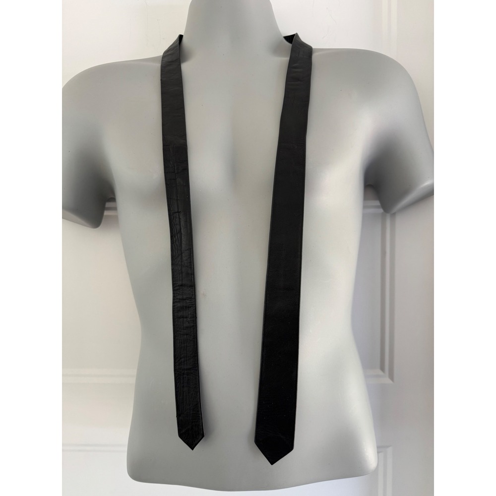Vintage Billermain Black Leather Skinny Tie Mens 1.5 Inch Wide Canada Retro